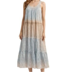 Powder Blue Ombré Midi Dress Crochet Sequin Tiered Ethereal Fairy Romantic Indie